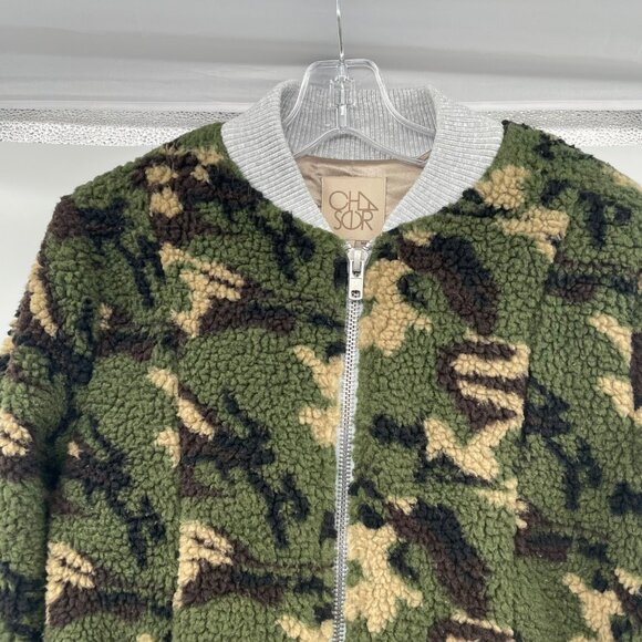 CHASOR Womens Camo Print Sherpa Coat Full Zip Size Medium Pockets - Picture 2 of 9